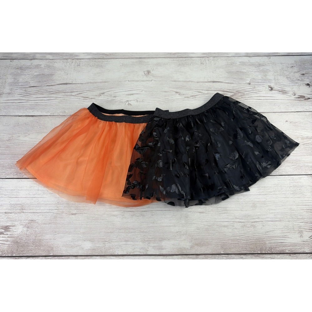 Lot of 2 Celebrate! Halloween Girl's 5T Bat Tulle Orange Tulle Skirt Costume